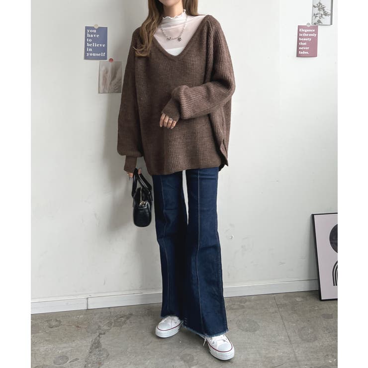 Drawer Vネック&amp;バックリボンニット/茶/size1 Vネックニットミニワンピース | レディースファッション通販 - DHOLIC