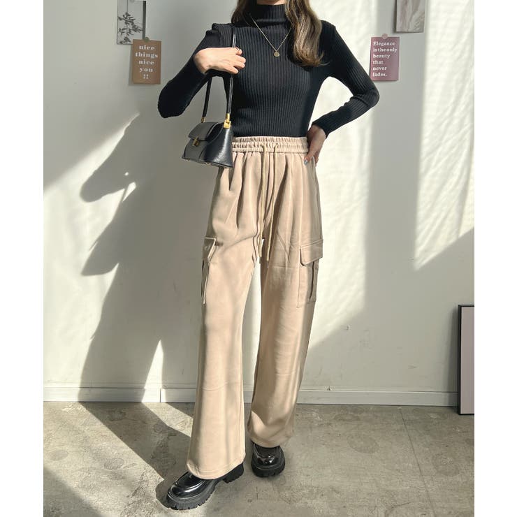 ELFSACK ボトムス スウエットパンツ ワイドパンツ スポーツ カーブパンツ ワイド ゆったり ハイウエスト ワイドパンツ