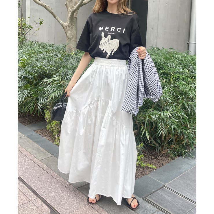 アシンメトリー切替でワンランク上コーデに》ギャザーデザインロング