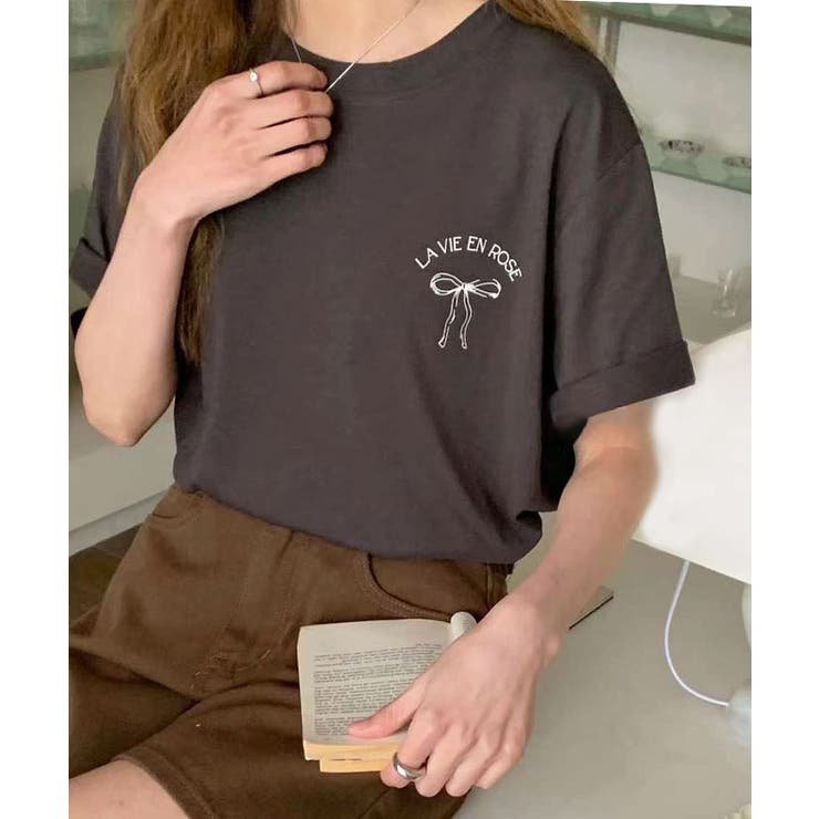 リボンロゴがかわいい綿100％！バックリボンロゴTシャツ[品番