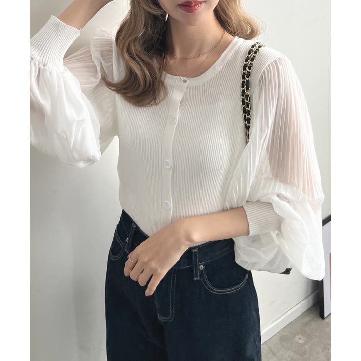 選べる2タイプひんやり涼しい。シアーバルーン袖ネックカーディガン | futier land | 詳細画像46 