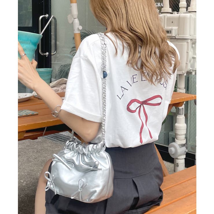♡styling ホワイトTシャツ　バッグリボン♡ Riff（リフ） tシャツ ウエスト見せバックリボンTシャツ レディース