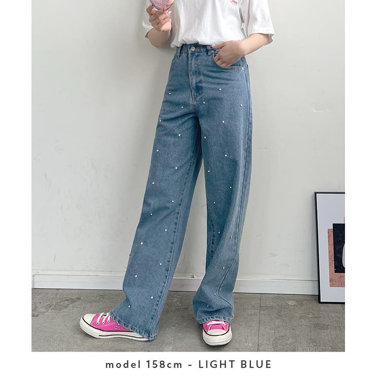 デニムパンツ ラインストーン ストレートデニム[品番：FI000008236