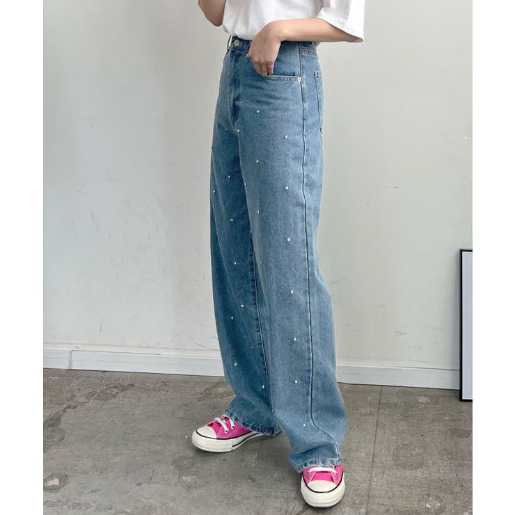 デニムパンツ ラインストーン ストレートデニム[品番：FI000008236