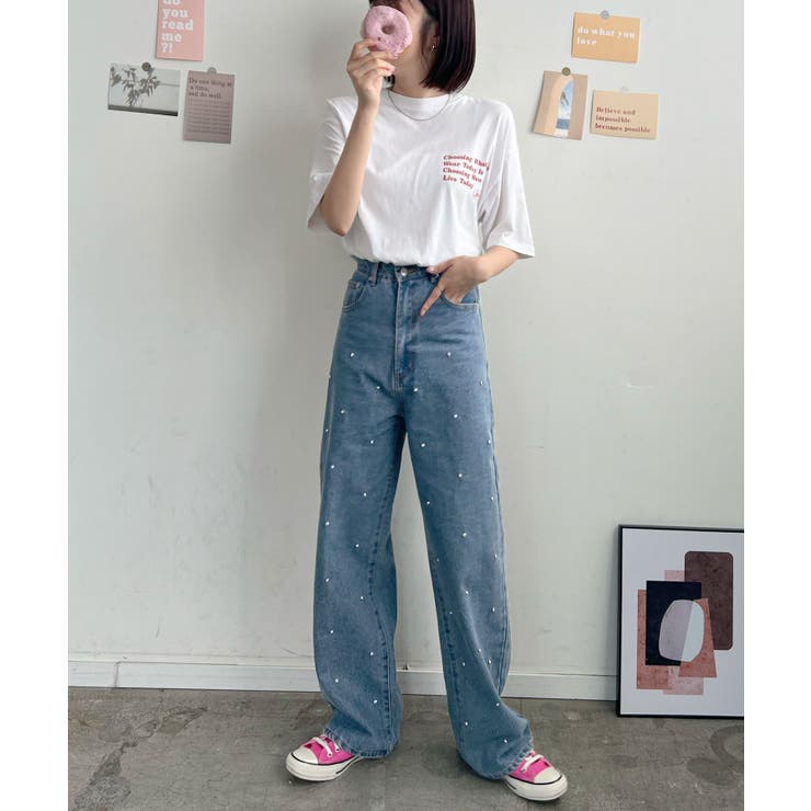 デニムパンツ ラインストーン ストレートデニム[品番：FI000008236
