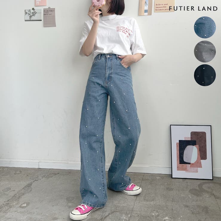 デニムパンツ ラインストーン ストレートデニム[品番：FI000008236