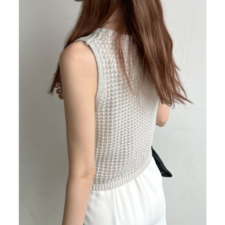 サマーニット ノースリーブ シアートップス[品番：FI000008292