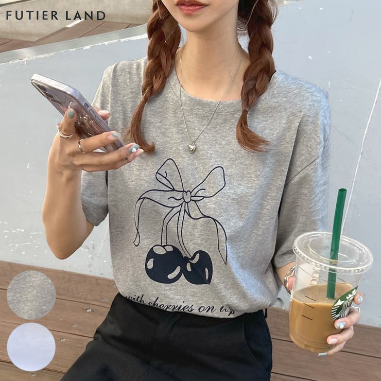 肌に優しい綿100％にかわいいロゴ》さくらんぼリボンロゴTシャツ[品番