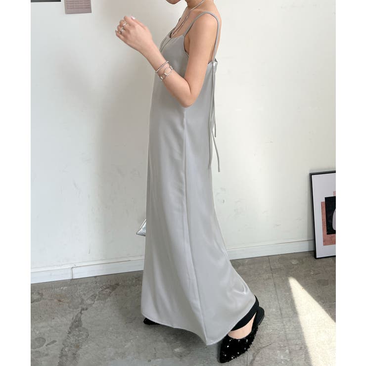 ロングワンピース サテン ドレス[品番：FI000008286]｜futier