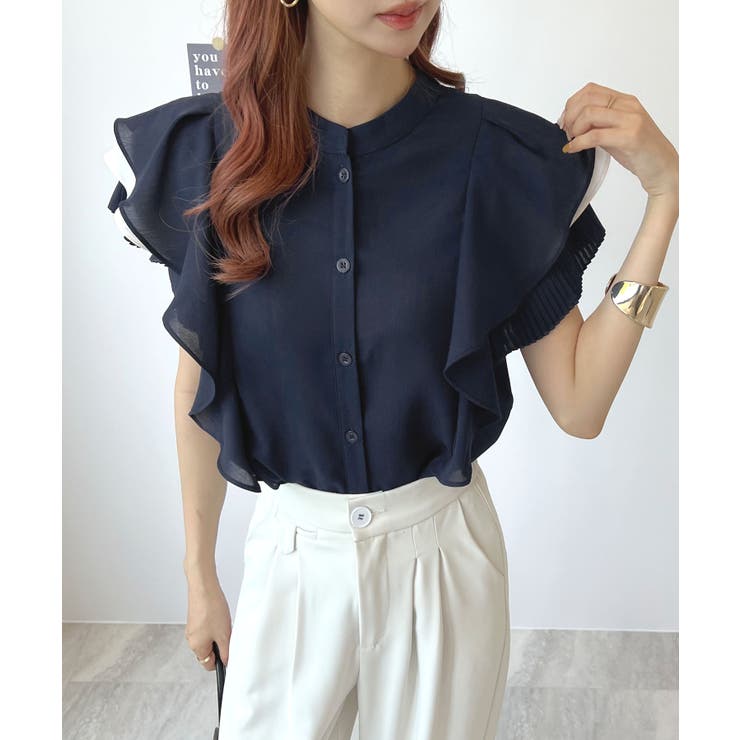 Heve シャーリングペプラムブラウス Fサイズ ライトブルー シュッと