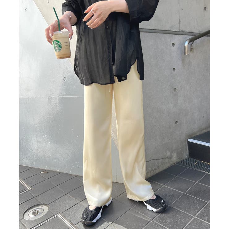 ワイドパンツ サテン スラックス