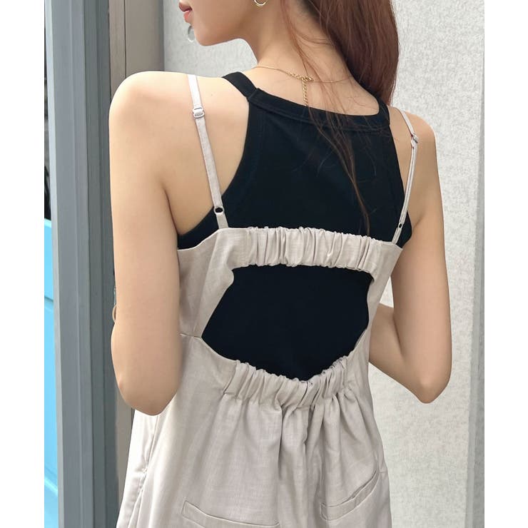 低身長向けに大人っぽく着こなせる♪》リネンライクベアトップ