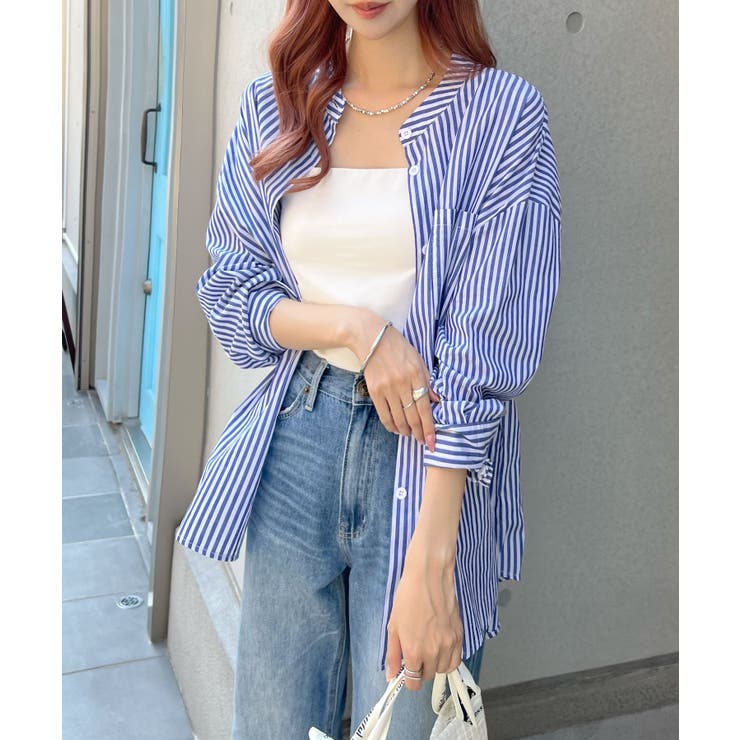 スッキリとした印象与える使いやすいアイテム♪》ノーカラーストライプ