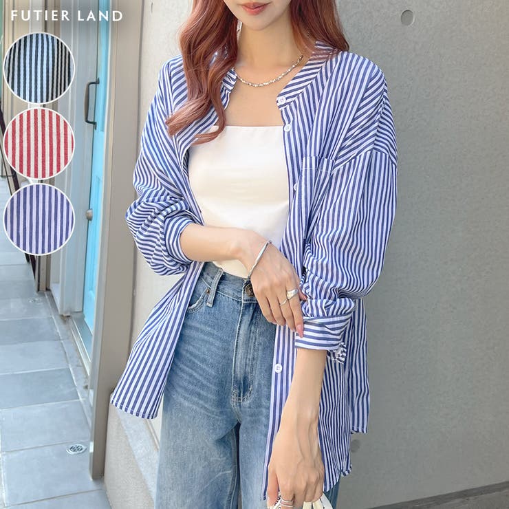 スッキリとした印象与える使いやすいアイテム♪》ノーカラーストライプ