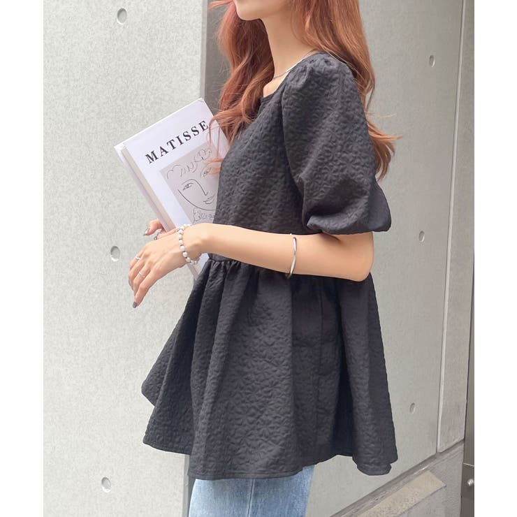 新品ティアドロップパステルジャガードペプラムトップスイエロー