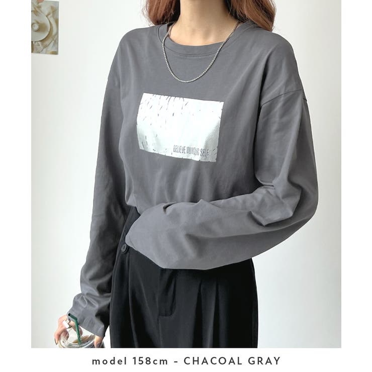 程良い厚みとゆとりあるサイズ感♪【綿100％】箔プリント長袖Tシャツ | futier land | 詳細画像6 