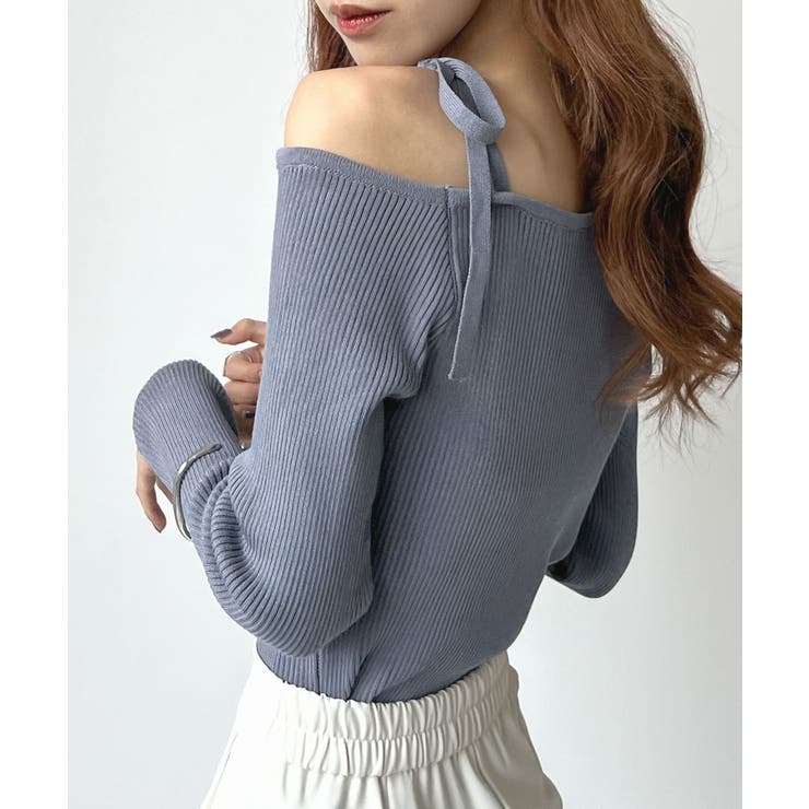 オトナリボンかわいい。ショルダーリボンリブニットトップス | futier land | 詳細画像24 