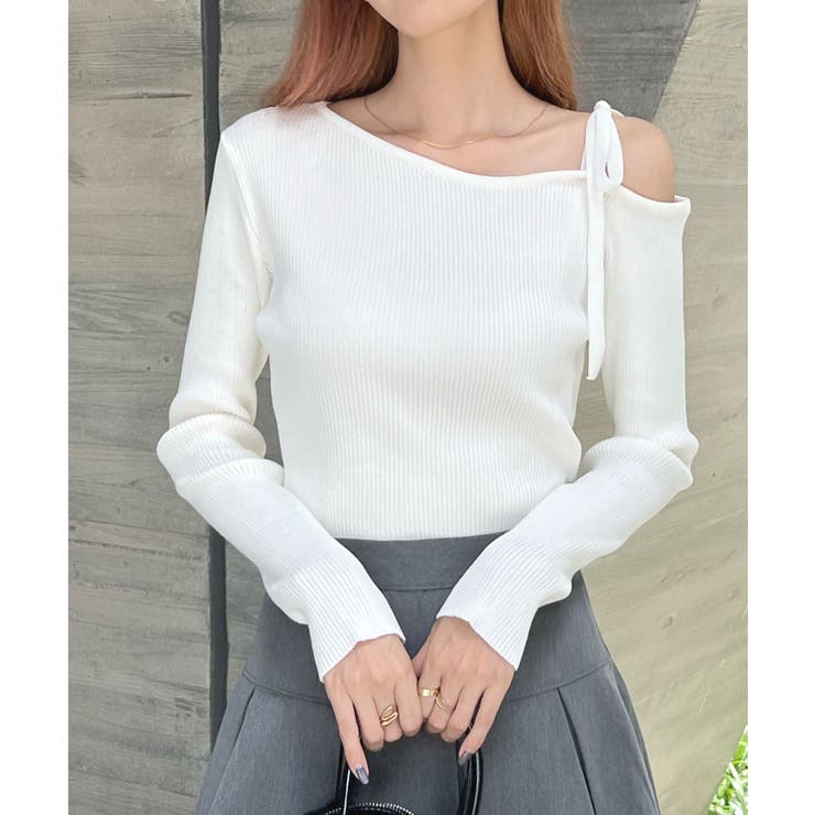 オトナリボンかわいい。ショルダーリボンリブニットトップス | futier land | 詳細画像10 