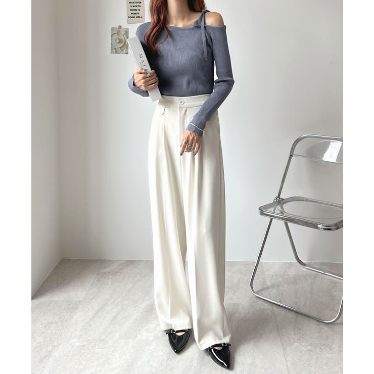 オトナリボンかわいい。ショルダーリボンリブニットトップス | futier land | 詳細画像27 