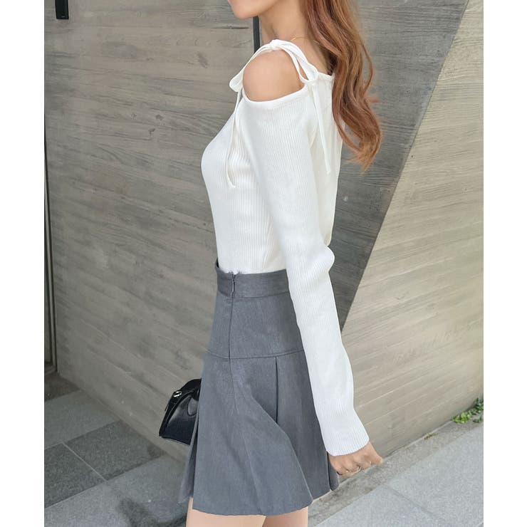 オトナリボンかわいい。ショルダーリボンリブニットトップス | futier land | 詳細画像11 