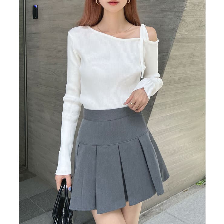 オトナリボンかわいい。ショルダーリボンリブニットトップス | futier land | 詳細画像12 