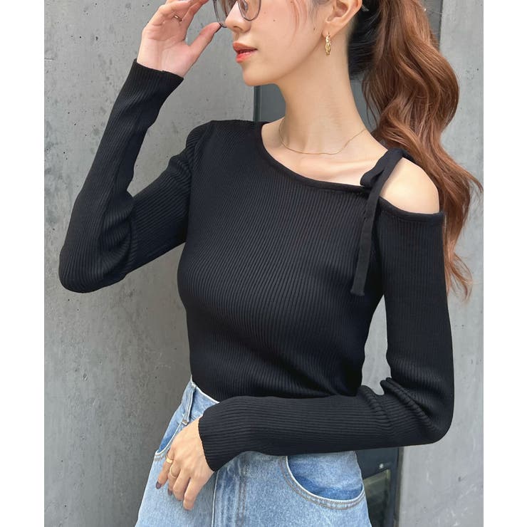 オトナリボンかわいい。ショルダーリボンリブニットトップス | futier land | 詳細画像15 