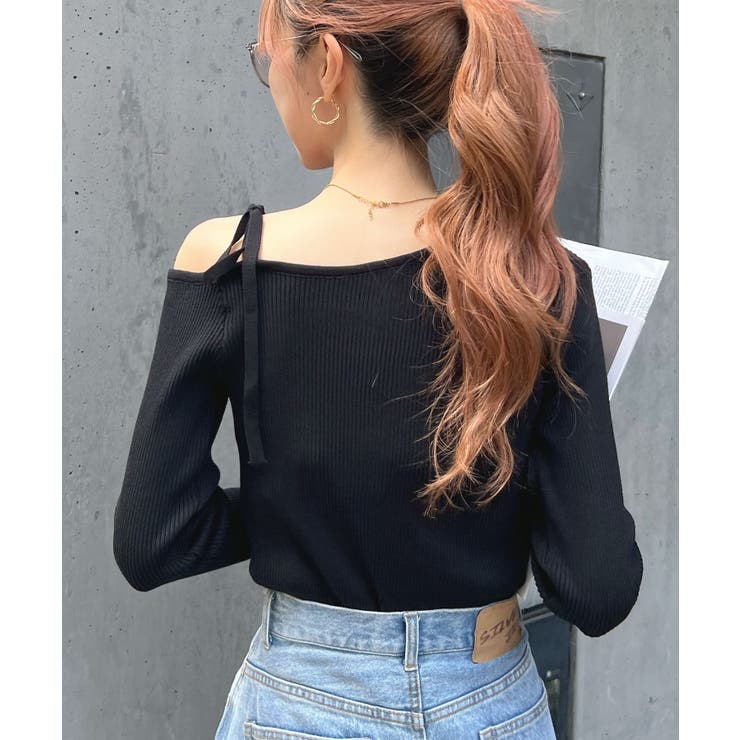 オトナリボンかわいい。ショルダーリボンリブニットトップス | futier land | 詳細画像16 