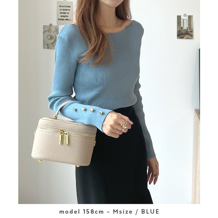 華奢映えワンポイント。袖ハートリブニットボートネックトップス | futier land | 詳細画像4 