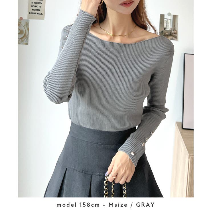 華奢映えワンポイント。袖ハートリブニットボートネックトップス | futier land | 詳細画像5 