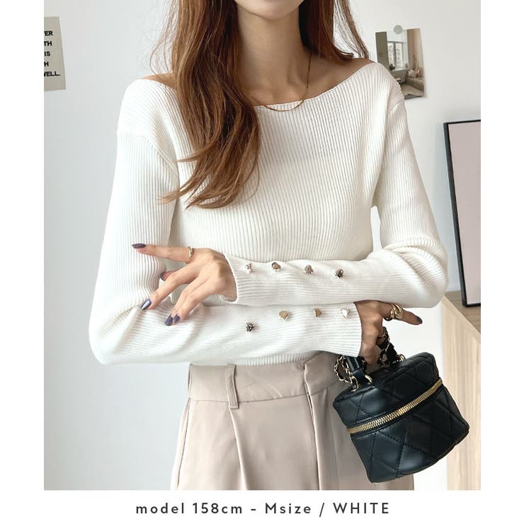 華奢映えワンポイント。袖ハートリブニットボートネックトップス | futier land | 詳細画像6 