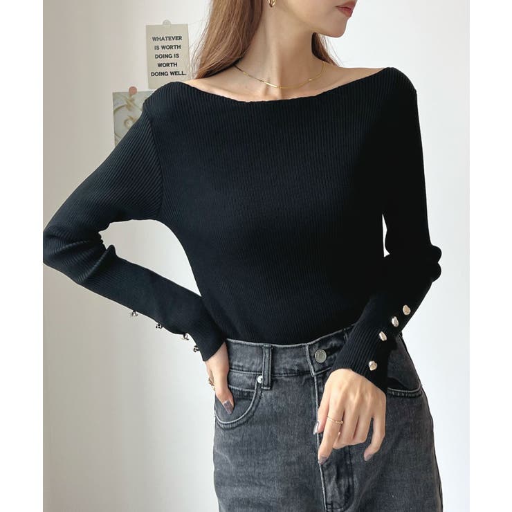 華奢映えワンポイント。袖ハートリブニットボートネックトップス | futier land | 詳細画像15 