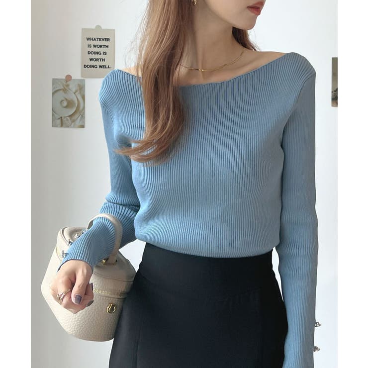 華奢映えワンポイント。袖ハートリブニットボートネックトップス | futier land | 詳細画像17 