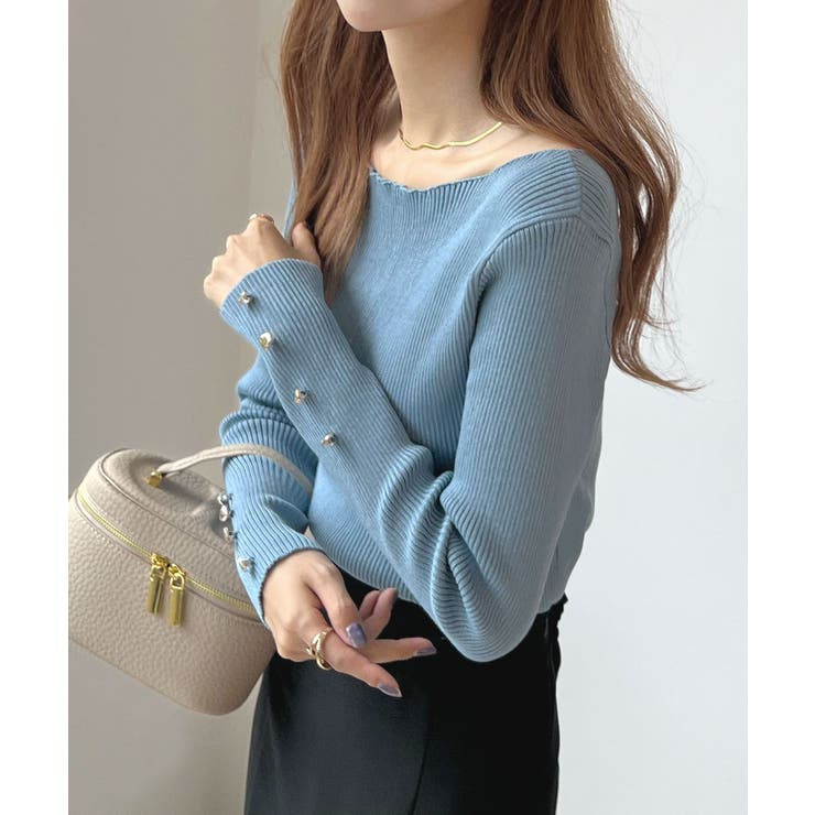 華奢映えワンポイント。袖ハートリブニットボートネックトップス | futier land | 詳細画像18 