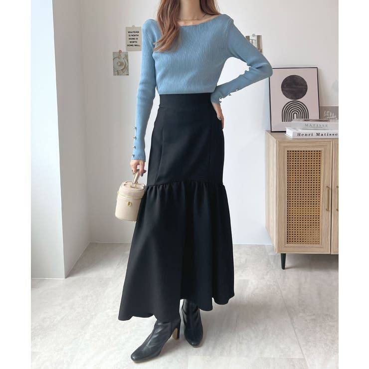 華奢映えワンポイント。袖ハートリブニットボートネックトップス | futier land | 詳細画像19 