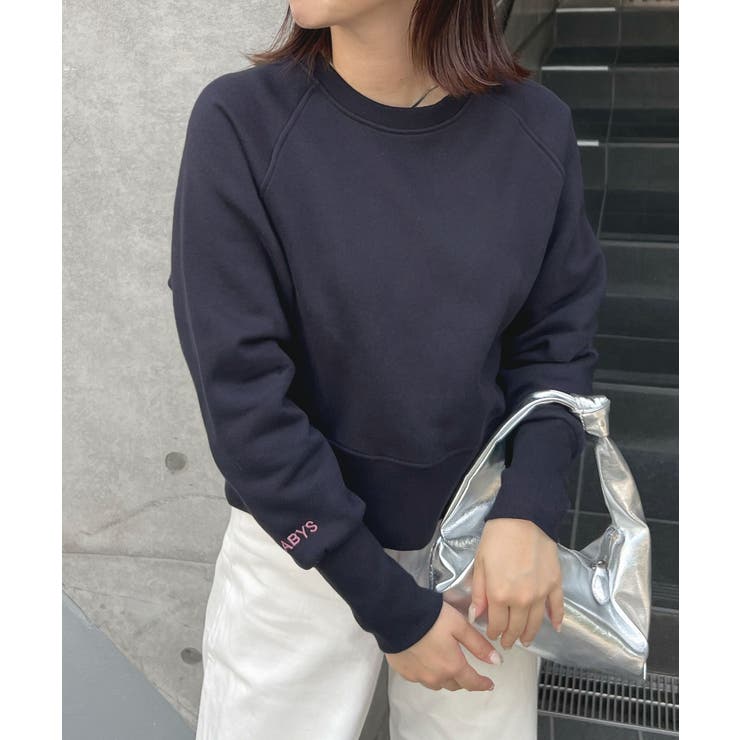 アプリリー aprily ほしのこ　裏起毛クロップド丈ロゴトレーナー