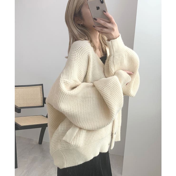 ぽわん袖がカワイイ！ワッフル編み風ニットカーディガン／ブルゾン[品番：FI000008527]｜futier  land（フューティアランド）のレディースファッション通販｜SHOPLIST（ショップリスト）