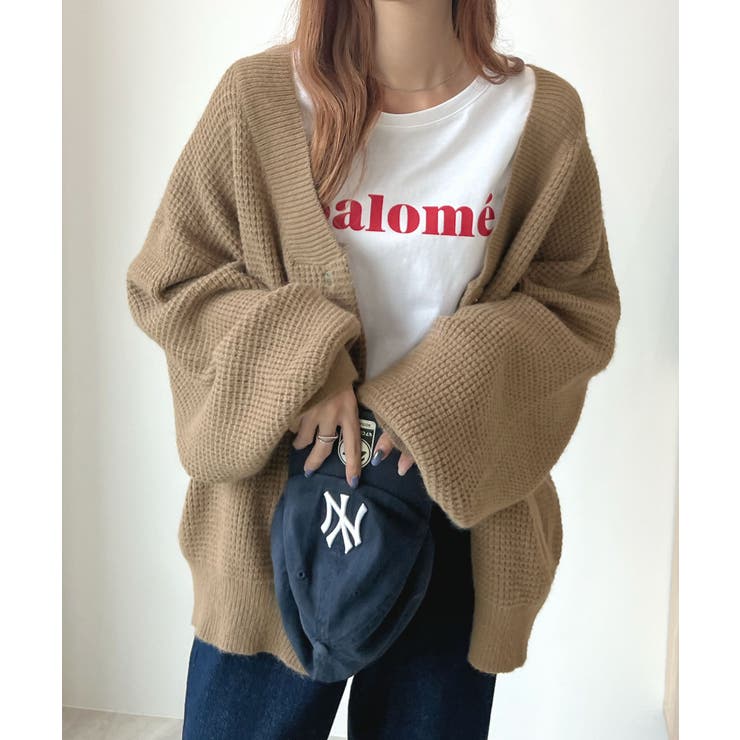 ぽわん袖がカワイイ！ワッフル編み風ニットカーディガン／ブルゾン  