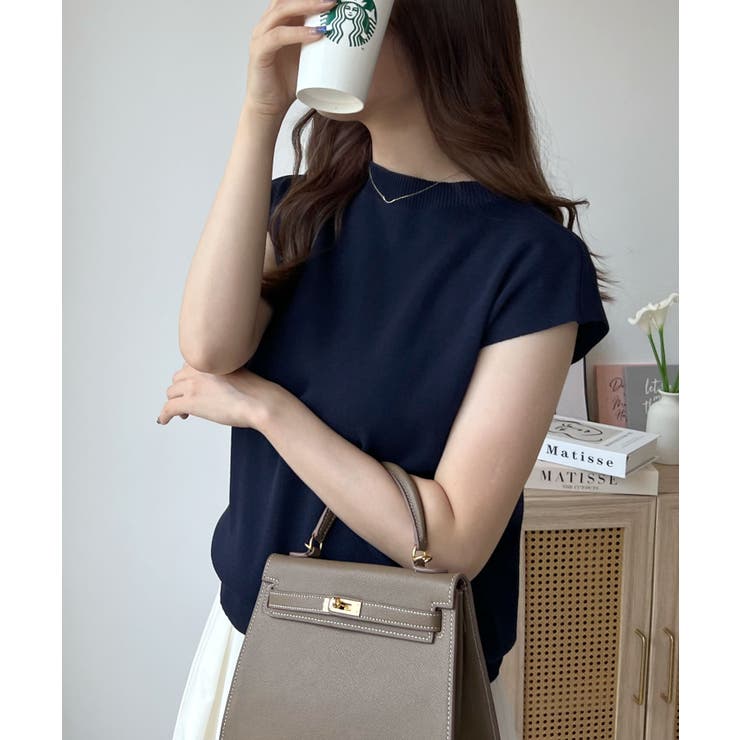 もっちり柔らかい。プチハイネックフレンチスリーブサマーニットトップス | futier land | 詳細画像55 