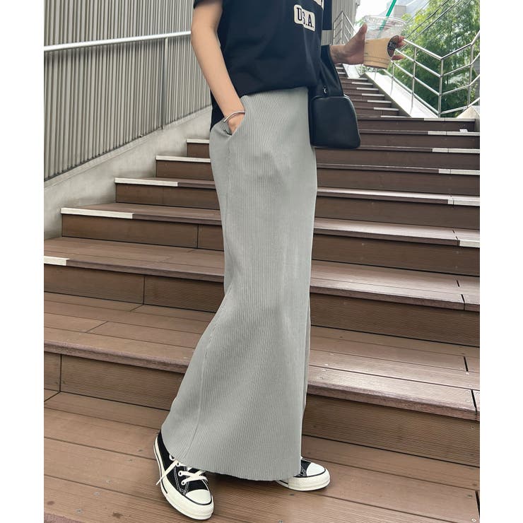 グレー | 便利なポケット付き！リブロングタイトスカート | futier land