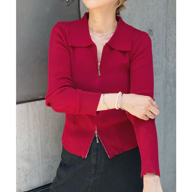 キレイめモードのムード。衿付きダブルジップリブトップス | futier land | 詳細画像15 