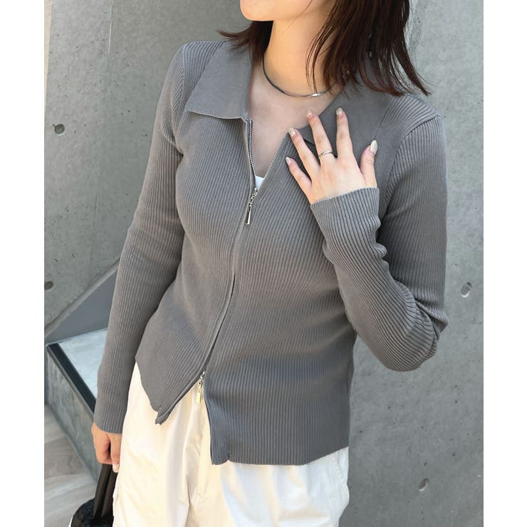 キレイめモードのムード。衿付きダブルジップリブトップス | futier land | 詳細画像8 