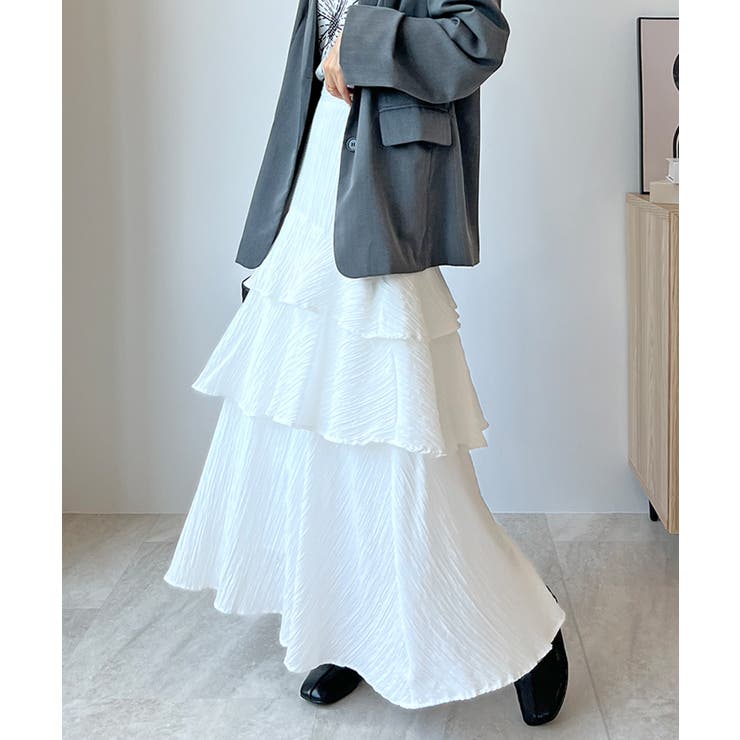 歩くたびココロモオドル。ランダムフリルティアードロングスカート
