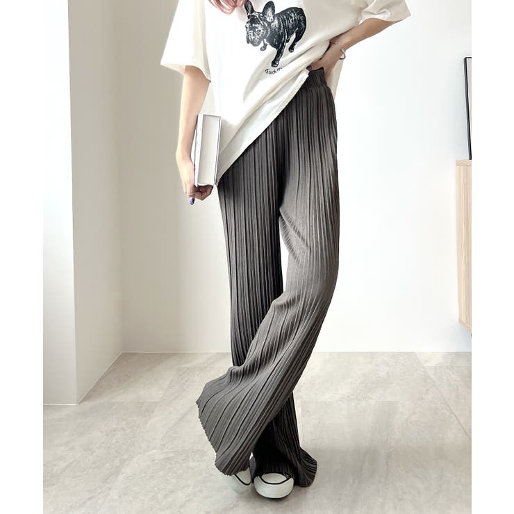 好みの長さにセルフカット調整できる ランダムプリーツロングパンツ