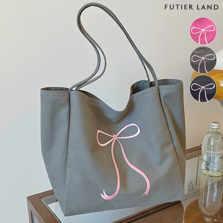 すっぽり入る！大容量リボン刺繍キャンバストートバッグ | futier land | 詳細画像1 