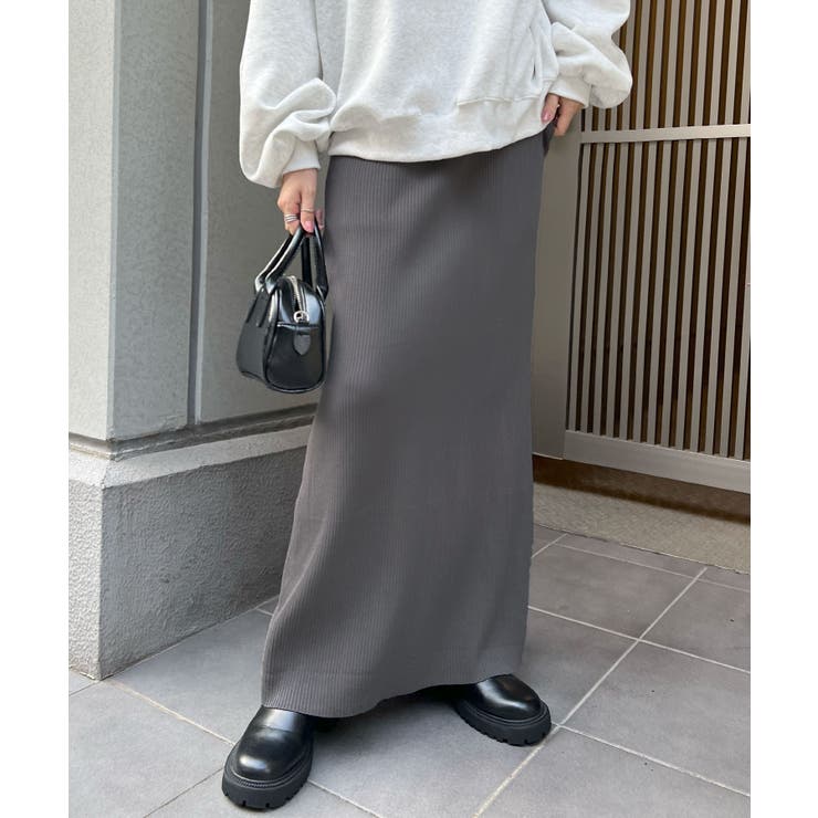 チャコールグレー | 便利なポケット付き！リブロングタイトスカート | futier land