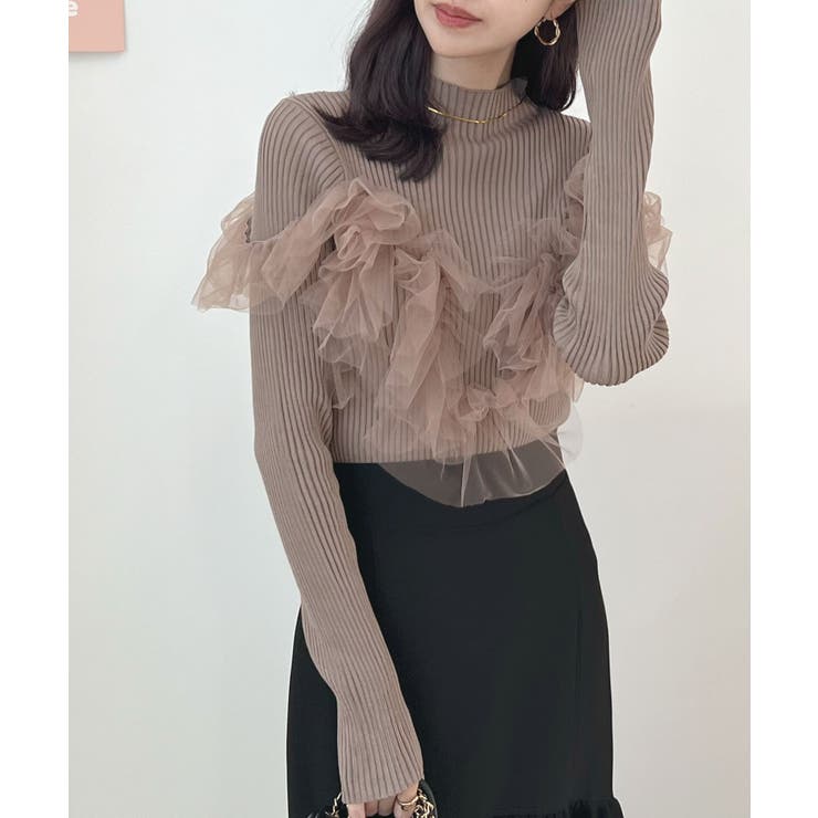 グレージュ | 3種類の変芸自在。3wayチュールドッキングリブニット | futier land