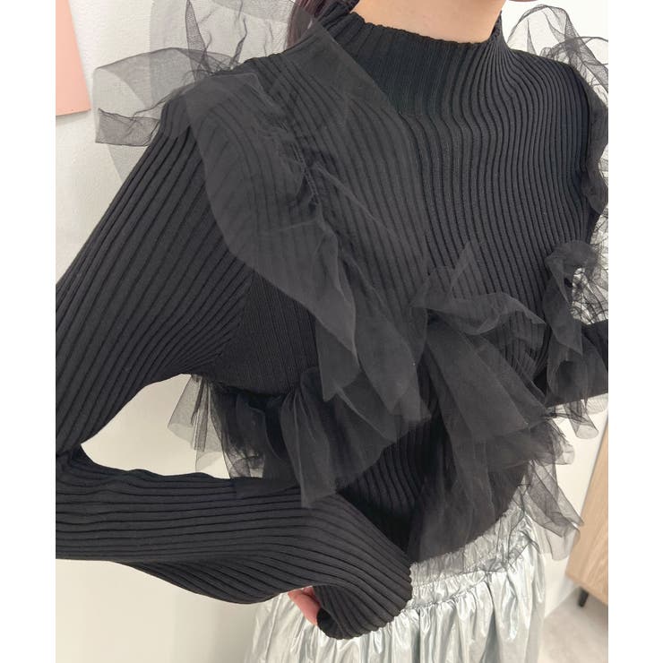 ブラック | 3種類の変芸自在。3wayチュールドッキングリブニット | futier land