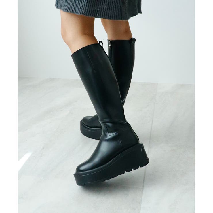 黒 スエード ロングブーツ プラットフォーム Mサイズ プラットフォームロングブーツ（ブーツ・ブーティ） | ESPERANZA
