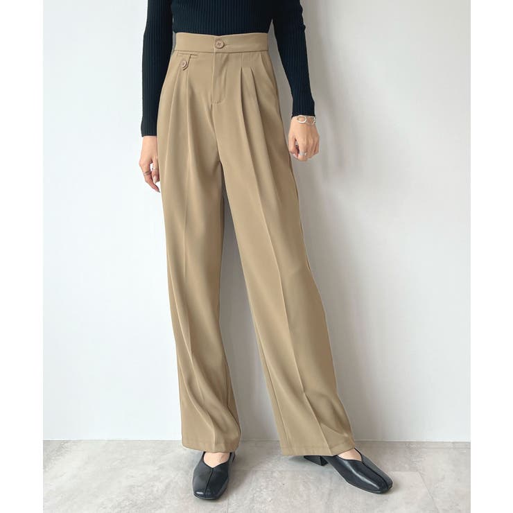 ベージュ | 綺麗ライン大人しなやかの落ち感。ハイウエストツータックスラックス | futier land
