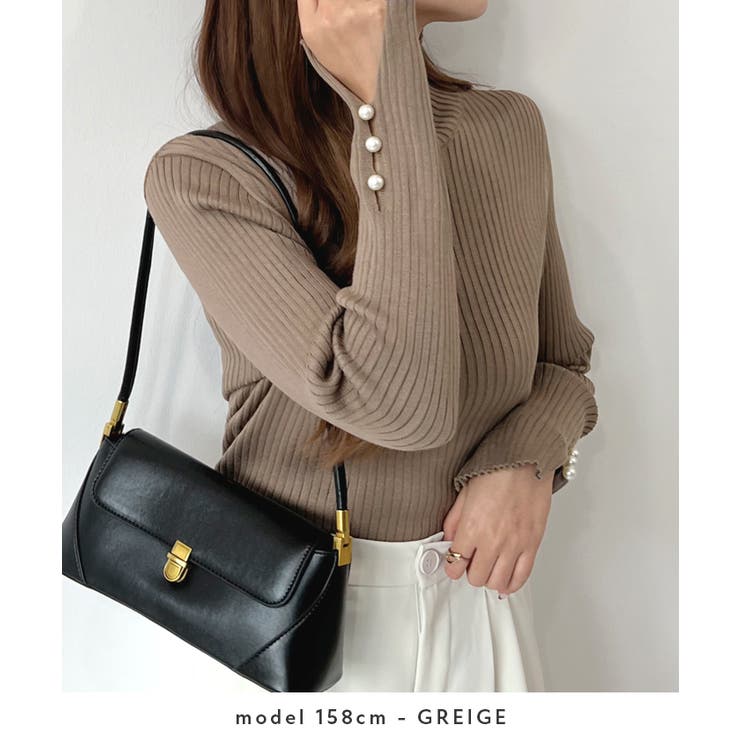 高見え上品コーデ。袖パールハイネックニットトップス[品番：FI000008678]｜futier  land（フューティアランド）のレディースファッション通販｜SHOPLIST（ショップリスト）